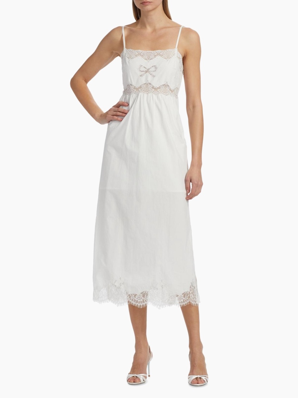 LoveShackFancy White Lace-Trim Vinca Midi Dress NWT